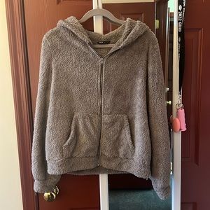 Gray zip-up Sherpa hoodie